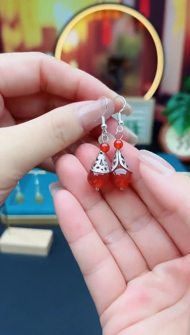 玛瑙/玉髓耳饰银S925镶嵌521000