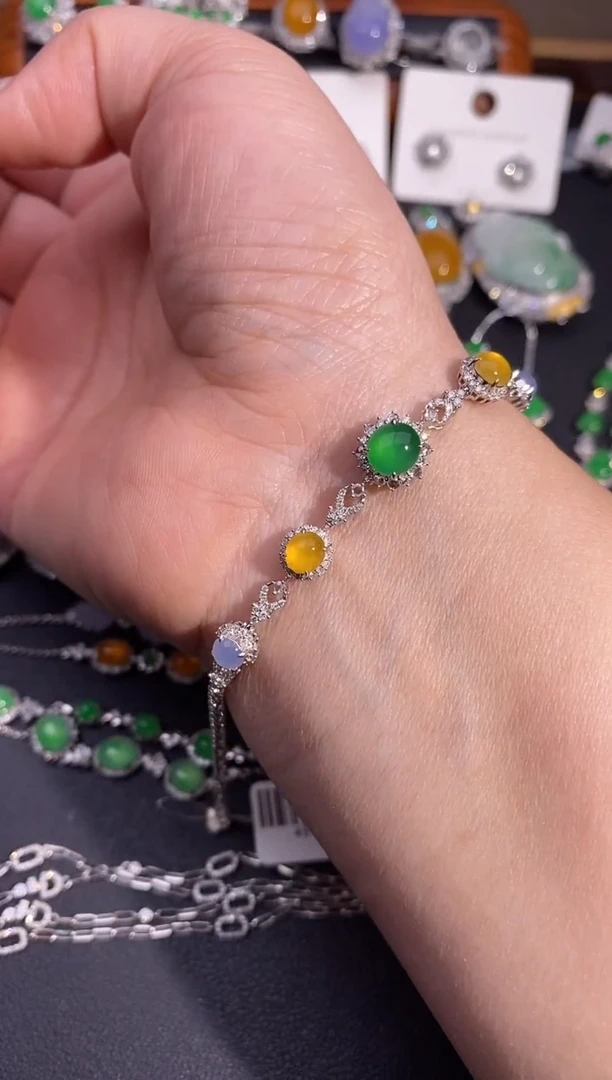 【闪购商品】翡翠手链18K金镶嵌手链