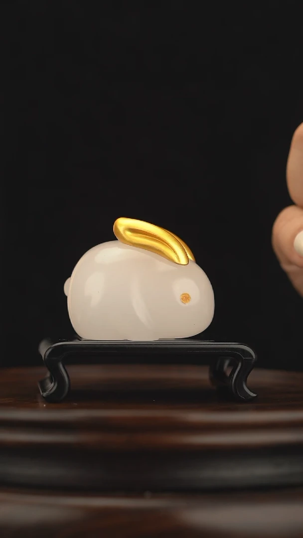 玉【玉兔呈祥】天然玉石摆件
