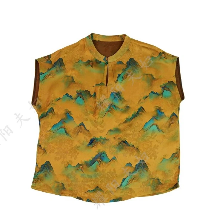 N131【锦悦】新中式夏季复古重磅印花国风衬衫宽松气质时尚女士衬衣