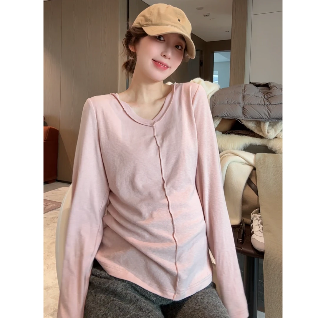 徐靖靖【素颜仙女】加厚磨毛长袖打底衫秋冬简约百搭洋气T恤2510009