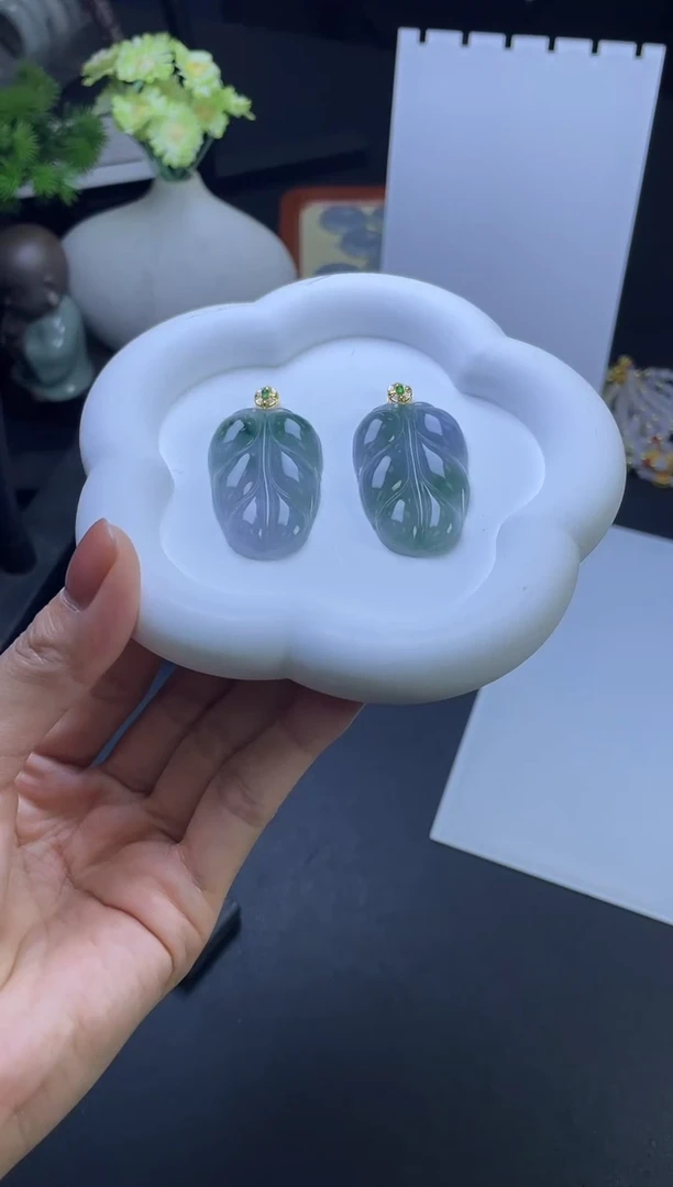 【闪购商品】翡翠挂件18K金镶嵌叶子多样性发一件