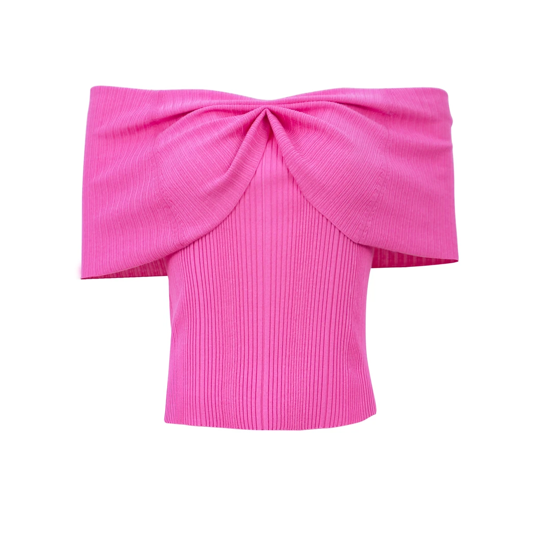 【小余专属】纯色一字肩毛织短袖上衣842807