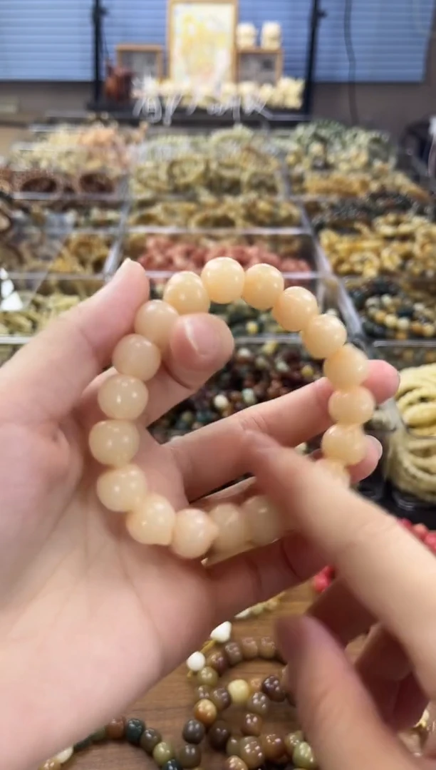 菩提根/象牙果手串【瑕疵出不挑】染色款肉粉色猫头12mm