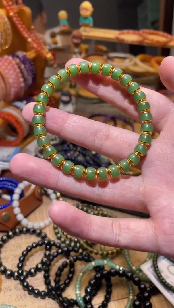 手串未镶嵌和田玉金盾和田碧玉手串苹果绿