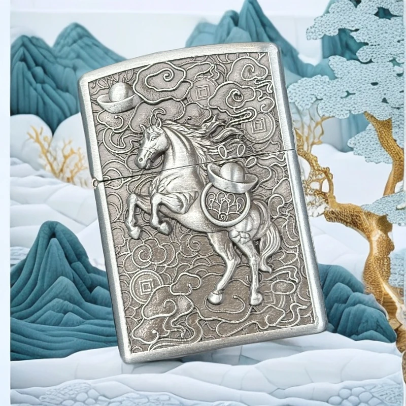本色马上有钱浮雕精雕防风打火机 (不带油)