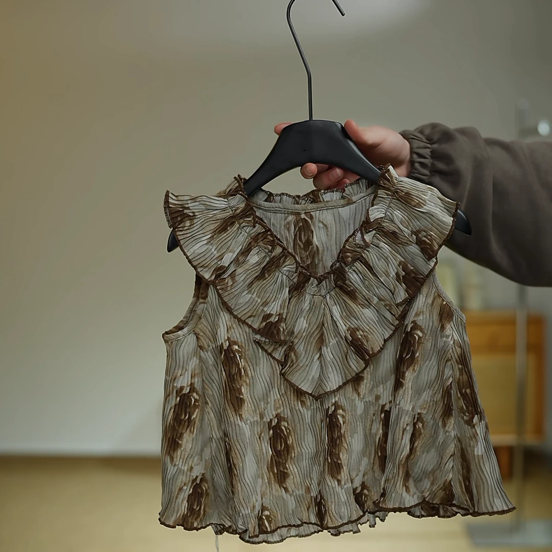 3310【IN】韩版撞色花边上衣  【夏款】