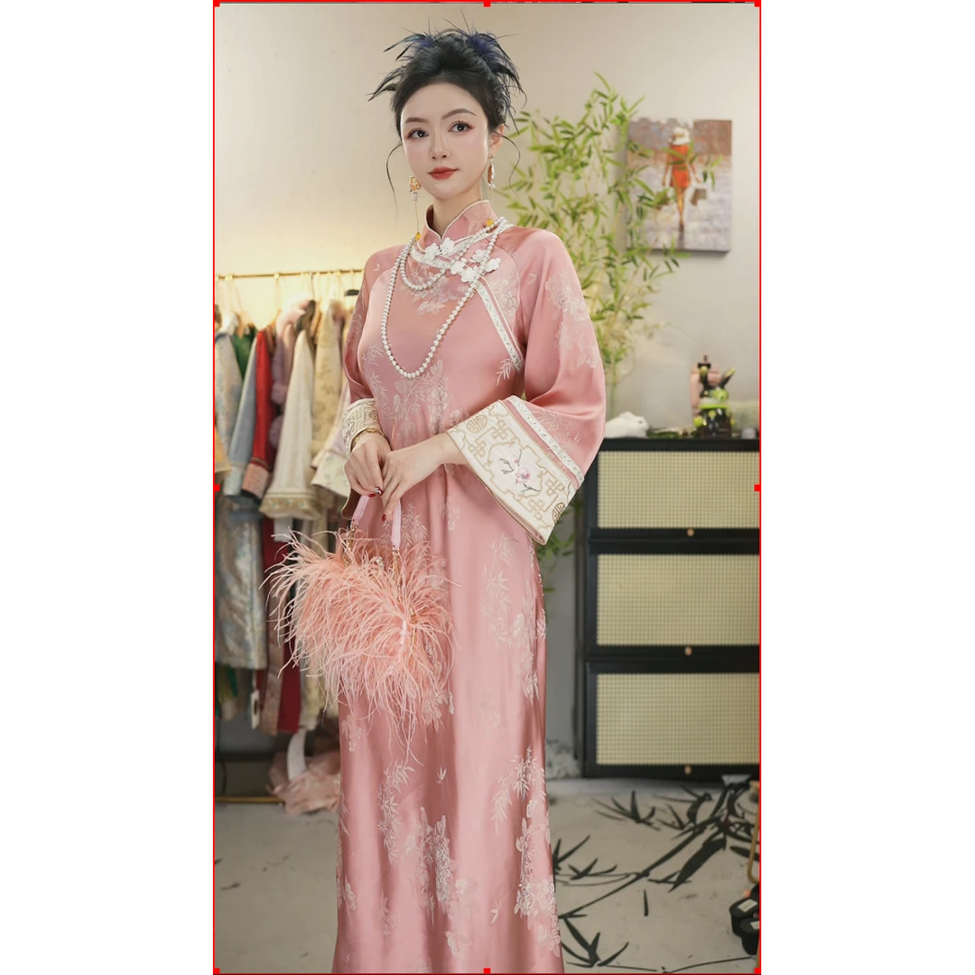 星多嫣2025春季新款日常中国风时尚气质新中式长款连衣裙（2553）