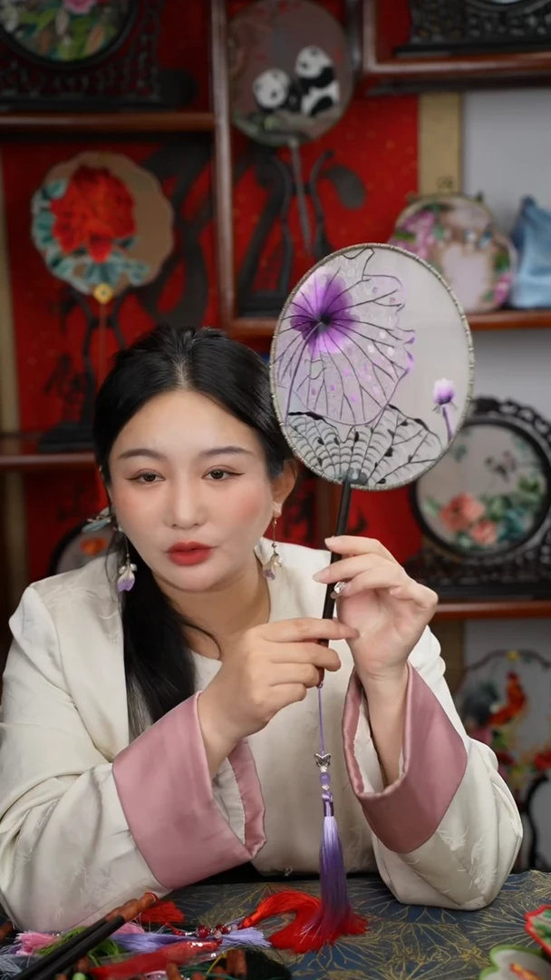 刺绣团扇 绣花双面非遗