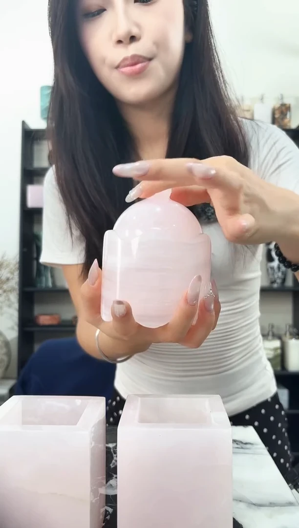石材麦****e粉玉花朵储物罐003