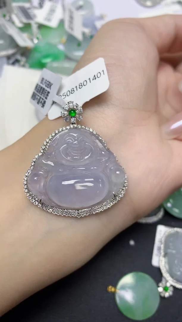 颈饰18K金镶嵌翡翠天然缅甸翡翠A货百元以上9元证书费自理