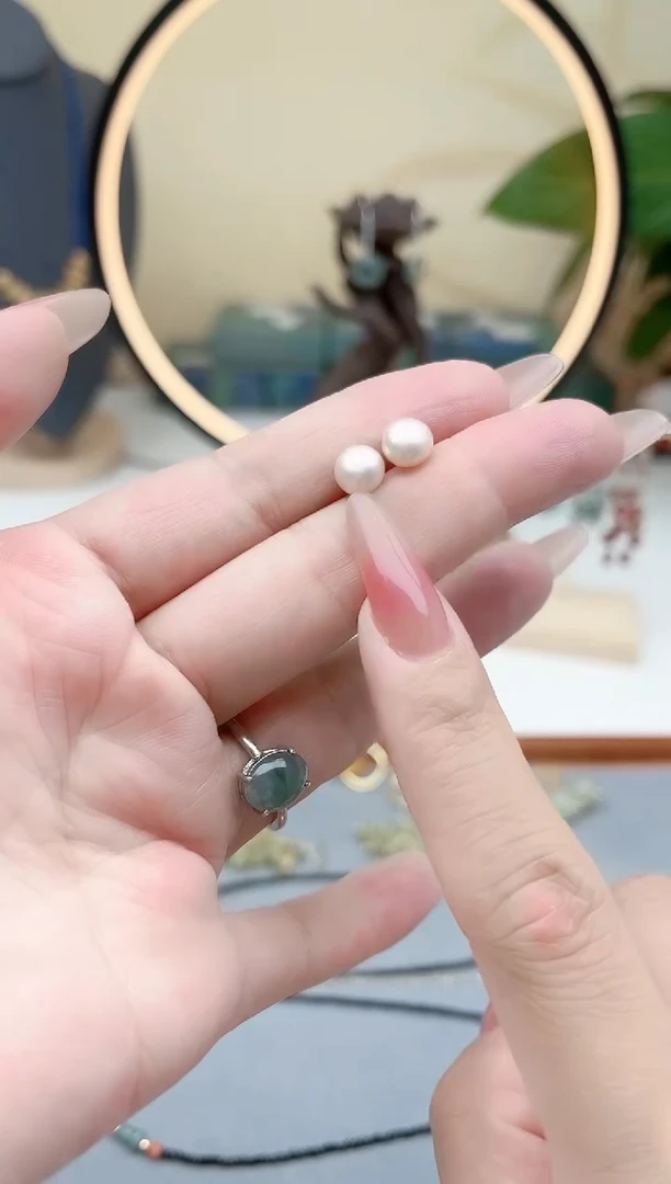 银S925镶嵌淡水珍珠耳饰00珍珠耳钉