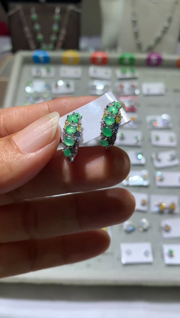 银S925镶嵌翡翠耳饰耳包