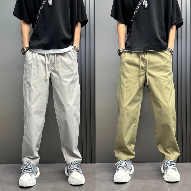 2025夏季男士薄款纯色速干拼接高级感休闲裤潮流宽松直筒垂感长裤