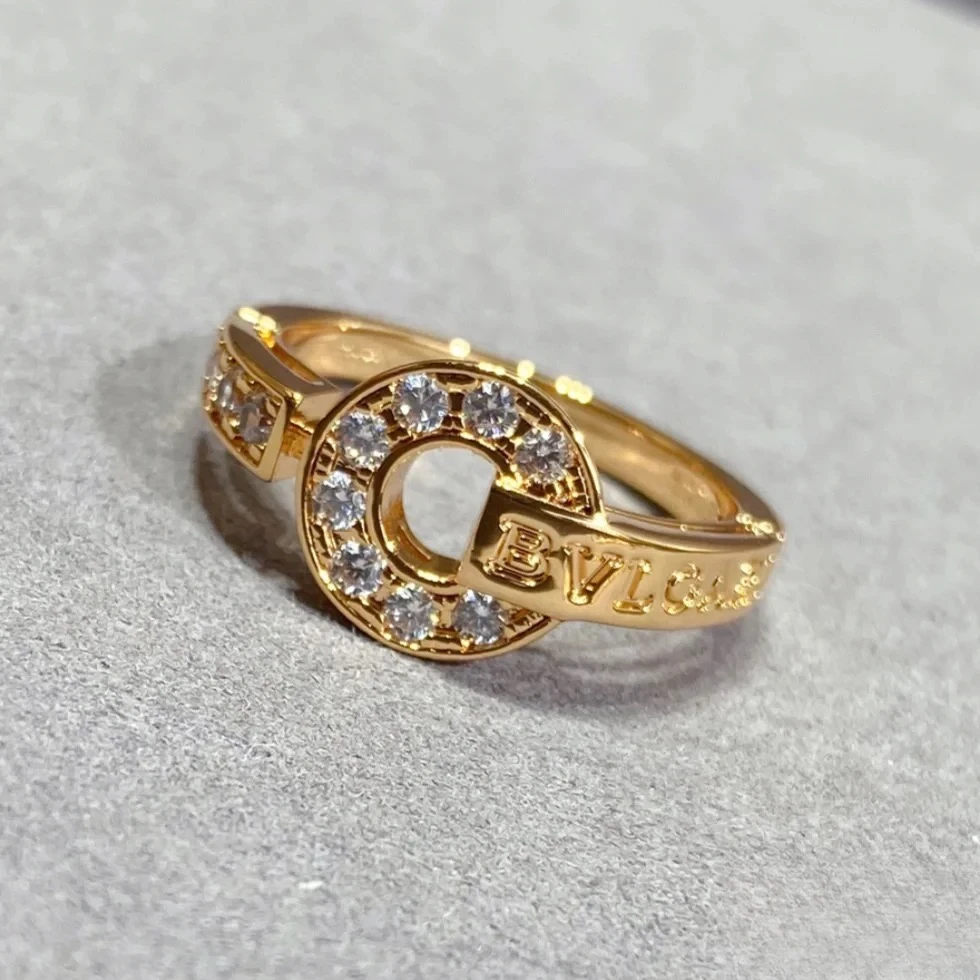 99新 BVLGARI/宝格丽 【念念】铜钱 镶钻戒指 18K玫瑰金/钻石 52