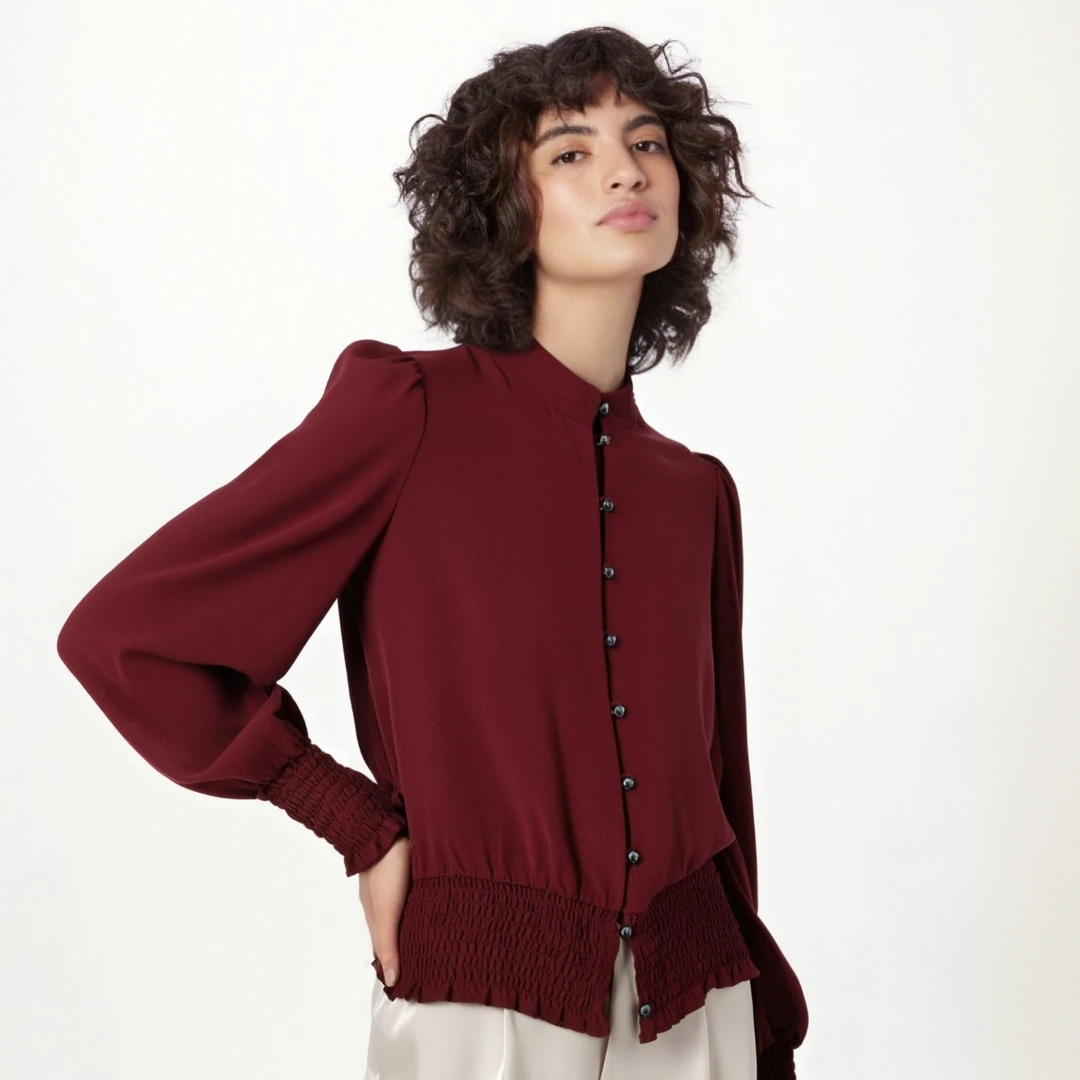 建宏绉灯笼袖真丝衬衫【Mandys Ferries W】M9330