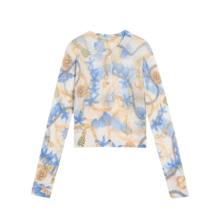 VAZSLVE/原创设计 宽松百搭网纱提花长袖针织开衫msl087