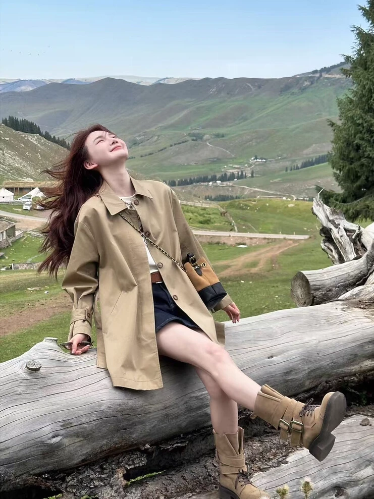 英伦风休闲感春秋风衣外套女中长款新款小个子气质爆款韩版大衣