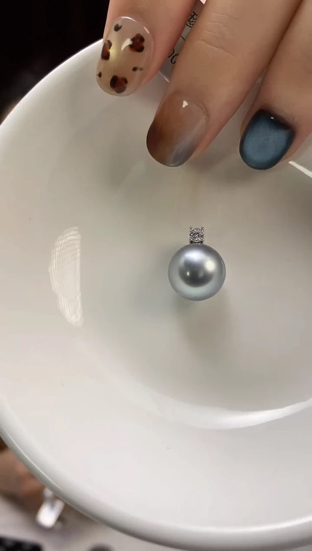 吊坠(不含链)银S925镶嵌海水珍珠11-12大溪地黑珍珠吊坠