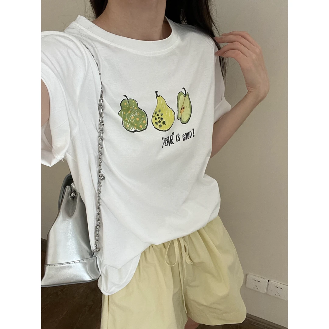 FF 1302 韩系简约百搭宽松小香梨显瘦圆领短袖T恤女休闲减龄上衣