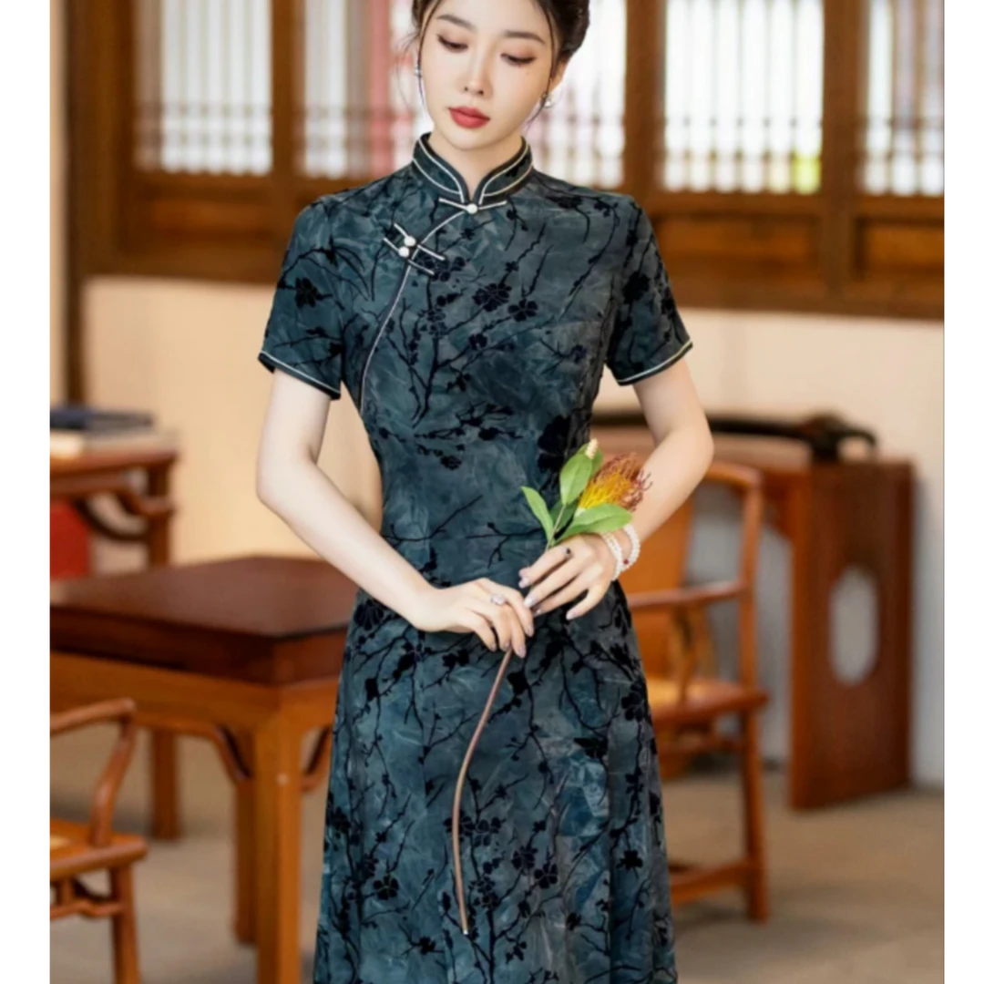 SYGJ-乔其纱扎染弹力A版旗袍