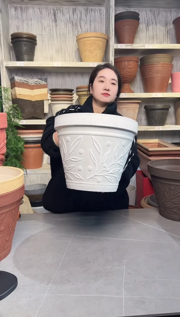 35.5*29/MH35白色叶子浮雕纹理大花盆