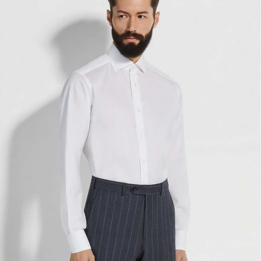 PUGER/普格尔丝光全棉免烫轻奢商务男士衬衫时尚百搭衬衣