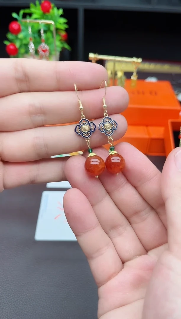 玛瑙/玉髓耳饰银S925镶嵌223000