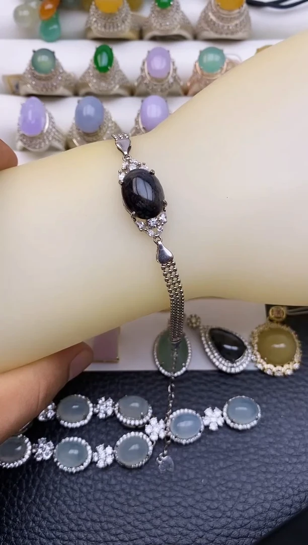 银S925镶嵌手链翡翠5988