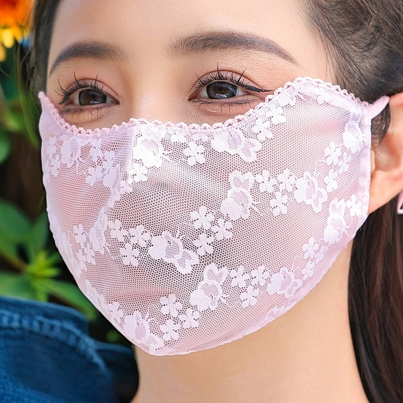 3d立体冰丝防晒口罩女夏天时尚蕾丝轻薄透气全脸护眼角遮阳面罩