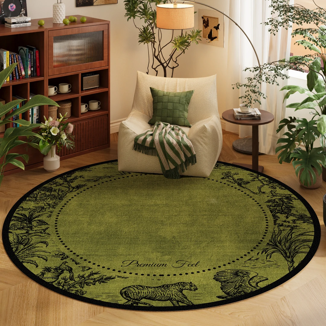 绿色加厚圆形客厅中古风单人沙发地毯高级卧室衣帽间摇摇椅地垫