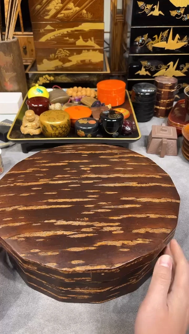 全樱皮 多边大茶仓 大漆漆器大漆漆器