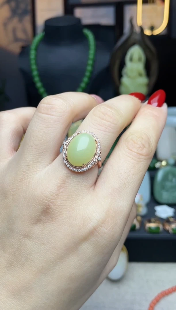 【闪购商品】和田玉戒指银S925镶嵌戒指b008