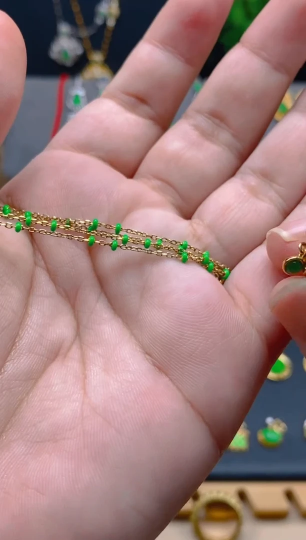 项链银S925镶嵌翡翠新款可调节项链1条（长度：50）