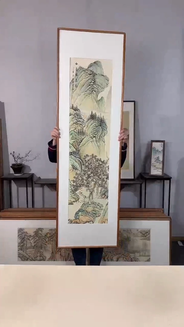 国画手绘*松荫听泉图*52*172cm