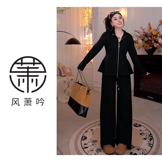 【风萧吟】大码女装秋款显瘦气质上衣长裤时尚套装FXY363+FXY363