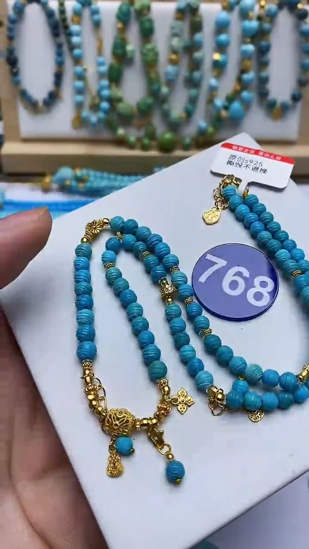 绿松石银S925镶嵌项链768