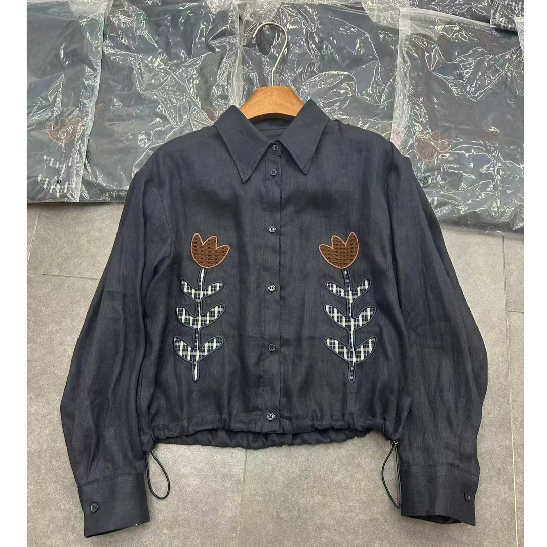 欧洲站2025早秋新款法式复古刺绣衬衫女宽松显瘦百搭长袖上衣