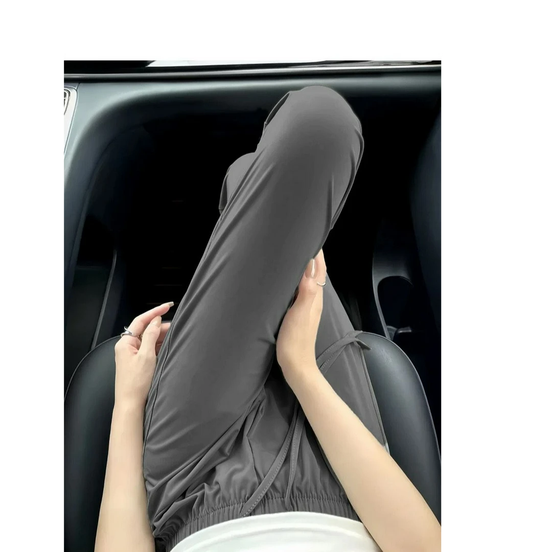 特大码冰丝防晒裤女夏季薄款高腰显瘦遮肉垂感休闲慵懒阔腿裤胖mm