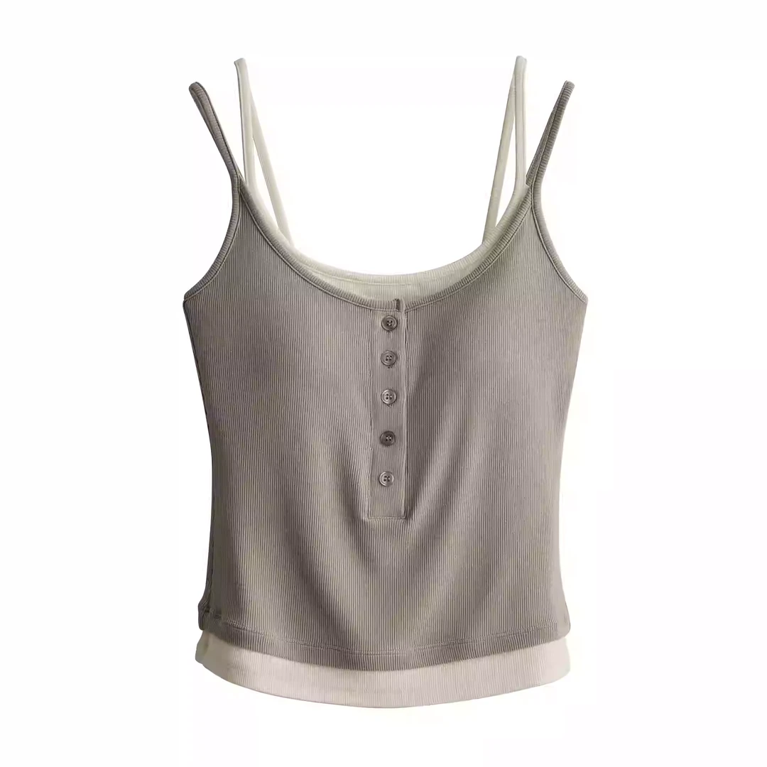 爆舒服！免穿bra 招牌假两件撞色坑条弹力背心吊带美背女夏