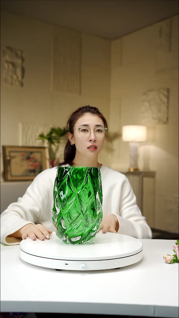 手工艺品琉璃啦*祖母绿菱格花瓶