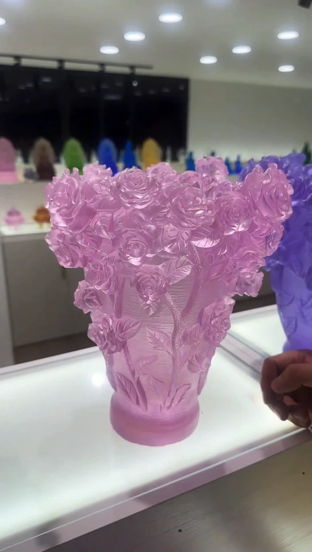 手工艺品琉璃古法琉璃大号玫瑰大花瓶粉色