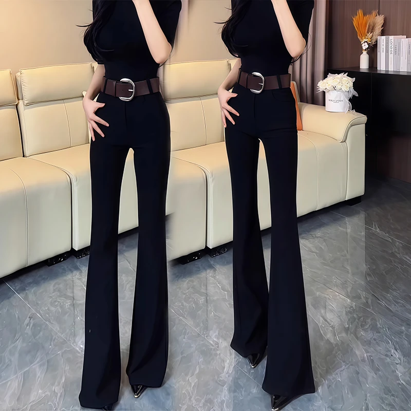 黑色微喇西装裤女2025秋季新款高腰气质休闲显瘦垂感拖地马蹄裤子