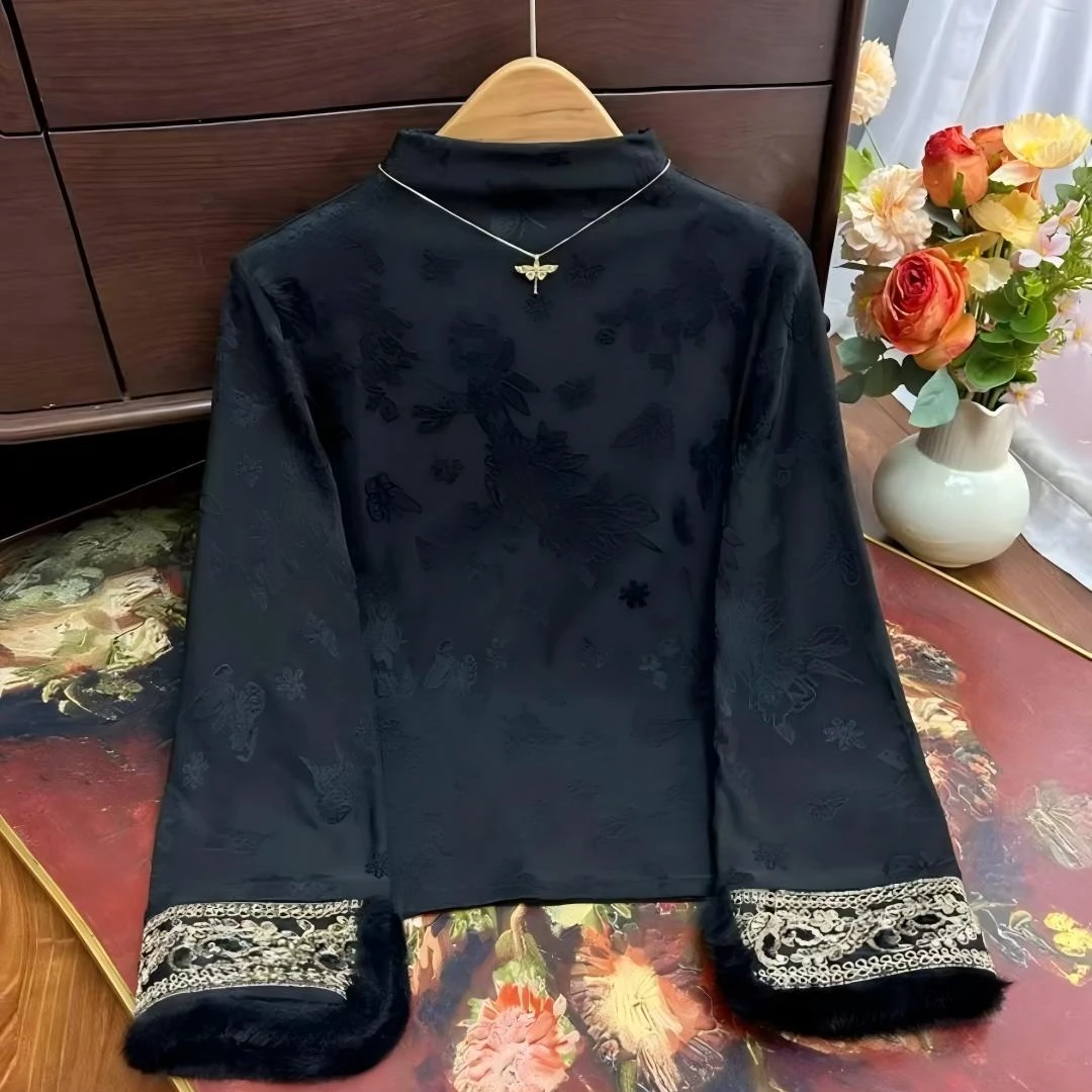 【熹瑞】诗絮·冬款新中式国风提花加绒气质打底衫内搭T恤