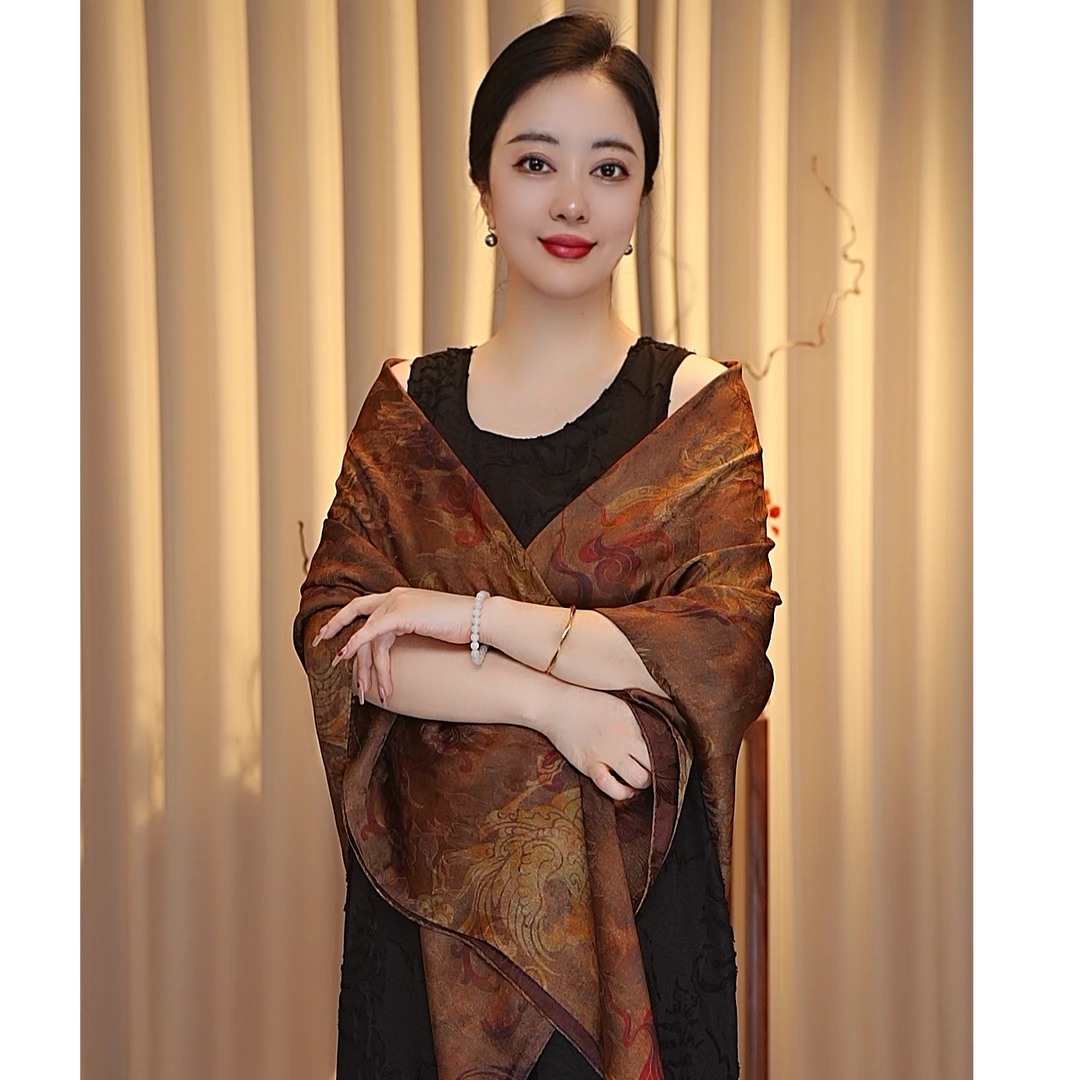 【与凤行】135*135湖丝老料大方巾围巾女士丝巾百搭显气质中国风