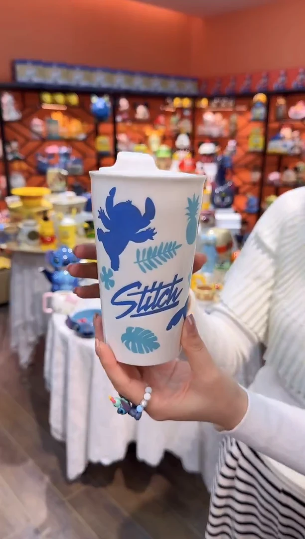 瓷片@@史迪奇双层陶瓷水杯