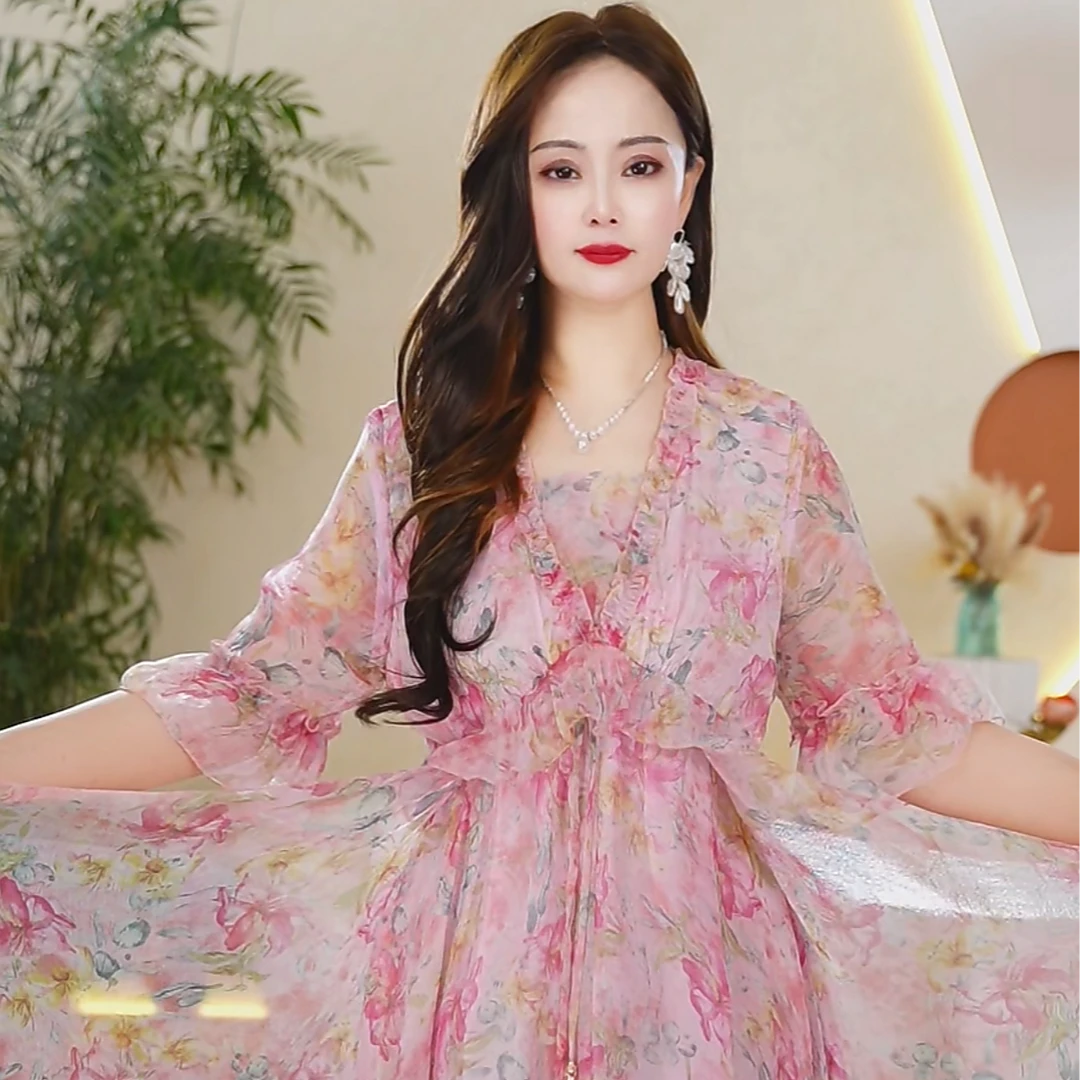 618新款连衣裙法式仙女裙大码显瘦设计师气质长裙2092款粉色