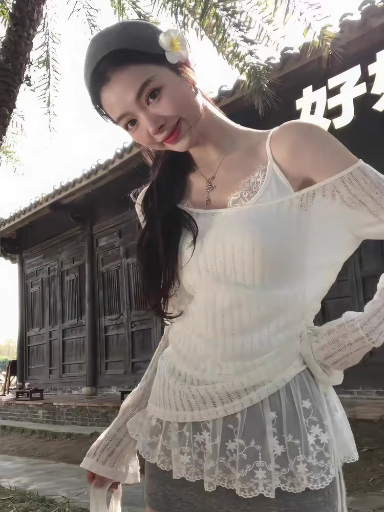 【A9838美人】2025春夏新款显瘦长袖防晒修身上衣+吊带两件套