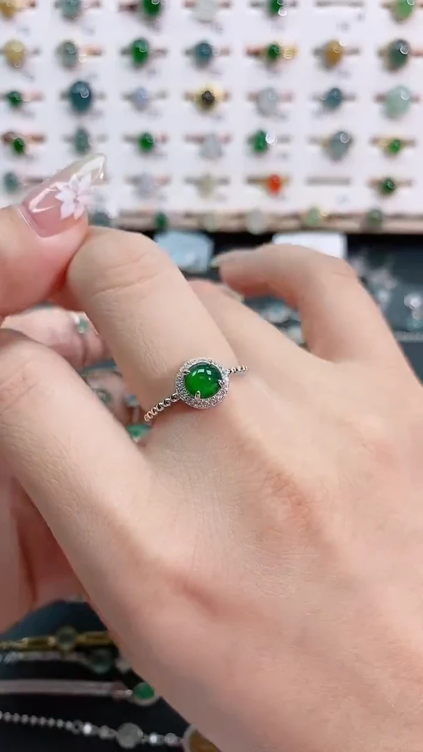 银S925镶嵌戒指翡翠天然翡翠