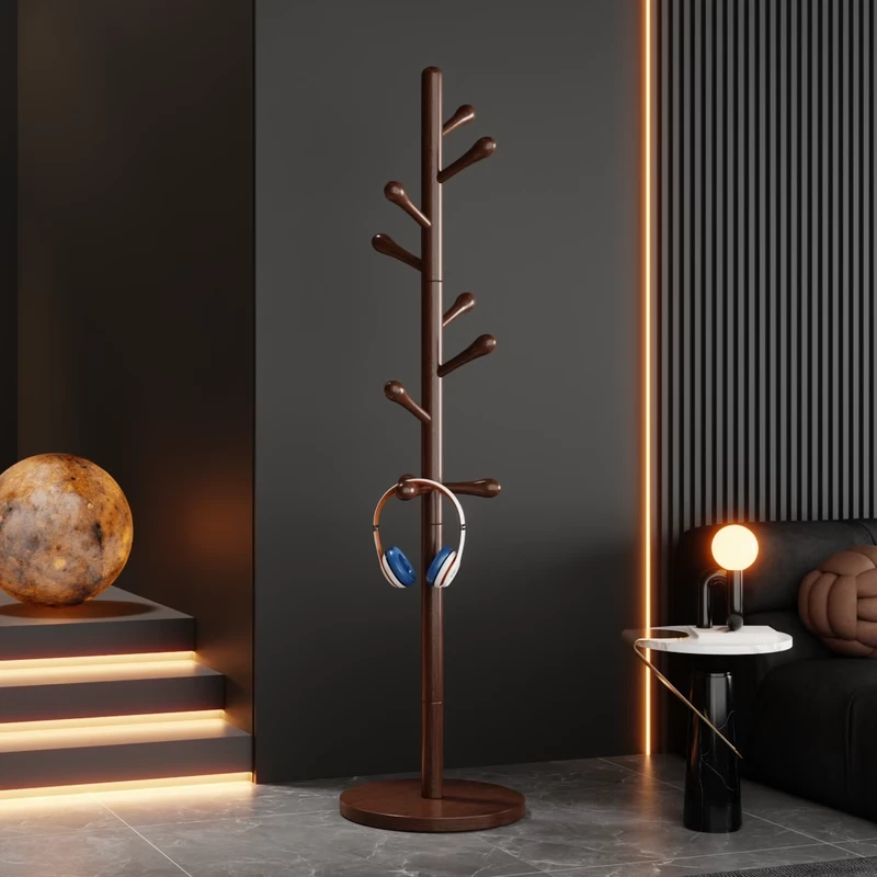 轻奢实木挂衣架落地式卧室衣帽架家用办公室木质挂衣杆挂衣服架子